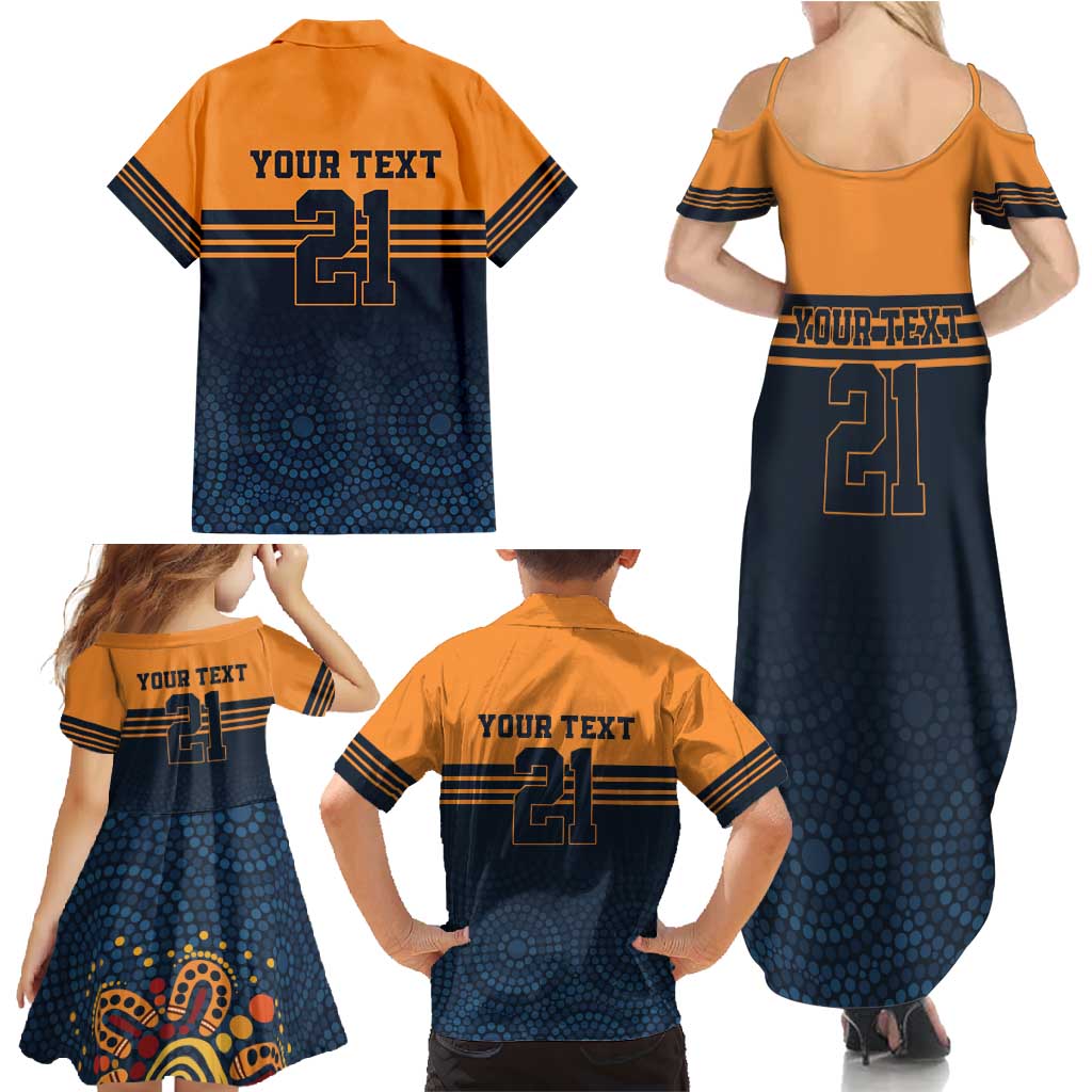 Australia Rugby Pacific Custom Family Matching Summer Maxi Dress and Hawaiian Shirt Super Brumby Aboriginal Dot Art