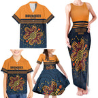 Australia Rugby Pacific Custom Family Matching Tank Maxi Dress and Hawaiian Shirt Super Brumby Aboriginal Dot Art