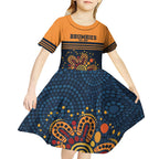 Australia Rugby Pacific Custom Kid Short Sleeve Dress Super Brumby Aboriginal Dot Art