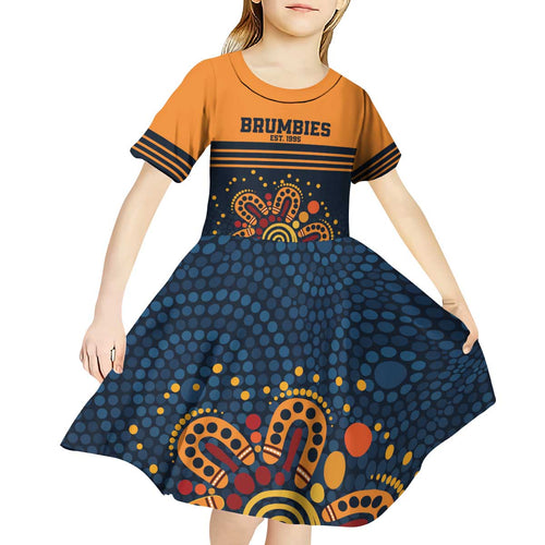 Australia Rugby Pacific Custom Kid Short Sleeve Dress Super Brumby Aboriginal Dot Art