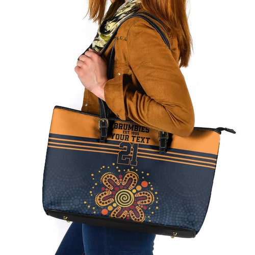 Australia Rugby Pacific Custom Leather Tote Bag Super Brumby Aboriginal Dot Art
