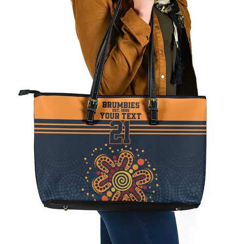 Australia Rugby Pacific Custom Leather Tote Bag Super Brumby Aboriginal Dot Art