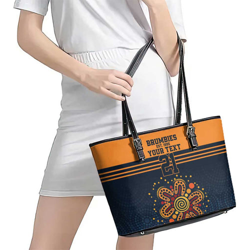 Australia Rugby Pacific Custom Leather Tote Bag Super Brumby Aboriginal Dot Art