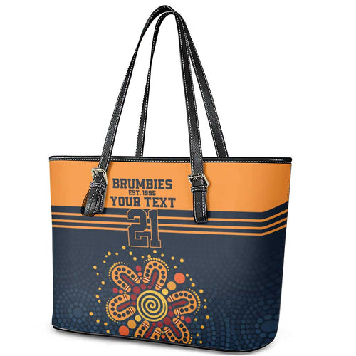Australia Rugby Pacific Custom Leather Tote Bag Super Brumby Aboriginal Dot Art
