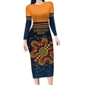 Australia Rugby Pacific Custom Long Sleeve Bodycon Dress Super Brumby Aboriginal Dot Art