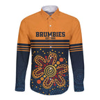 Australia Rugby Pacific Custom Long Sleeve Button Shirt Super Brumby Aboriginal Dot Art