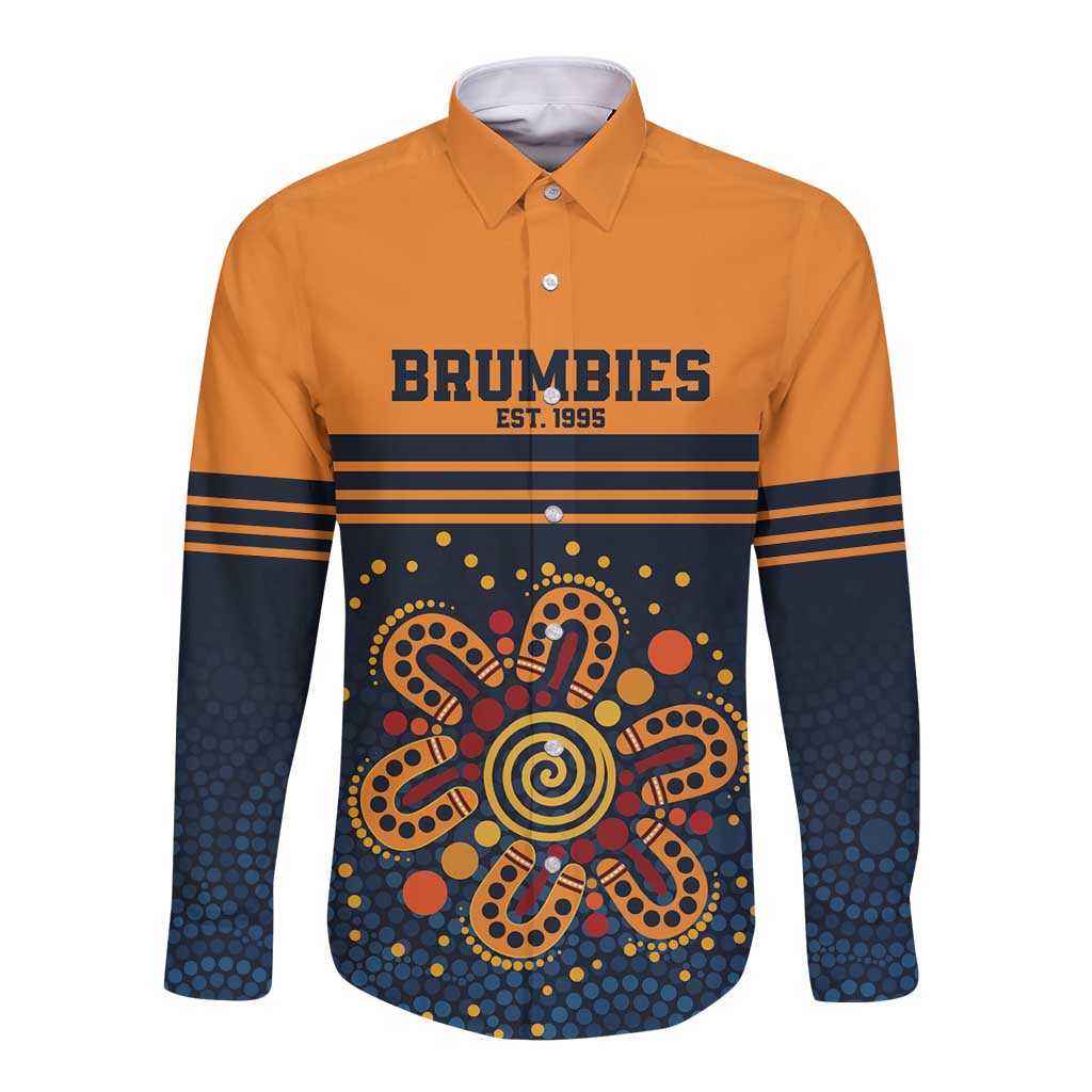 Australia Rugby Pacific Custom Long Sleeve Button Shirt Super Brumby Aboriginal Dot Art