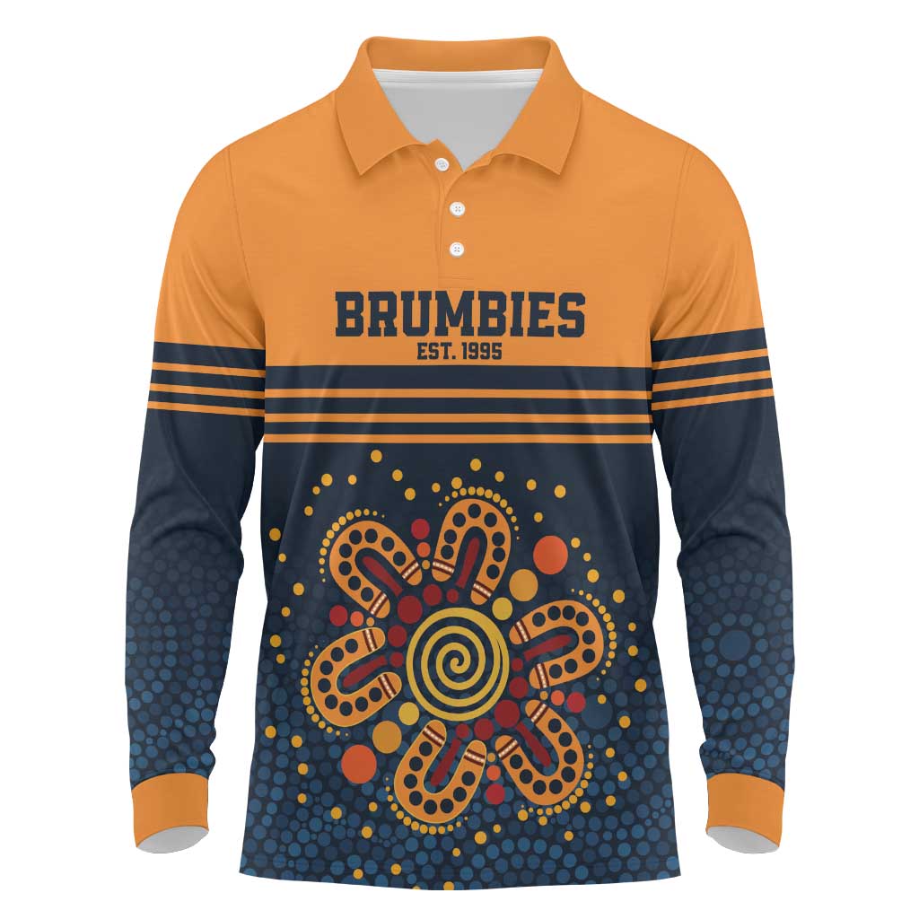 Australia Rugby Pacific Custom Long Sleeve Polo Shirt Super Brumby Aboriginal Dot Art