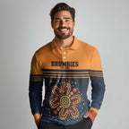 Australia Rugby Pacific Custom Long Sleeve Polo Shirt Super Brumby Aboriginal Dot Art