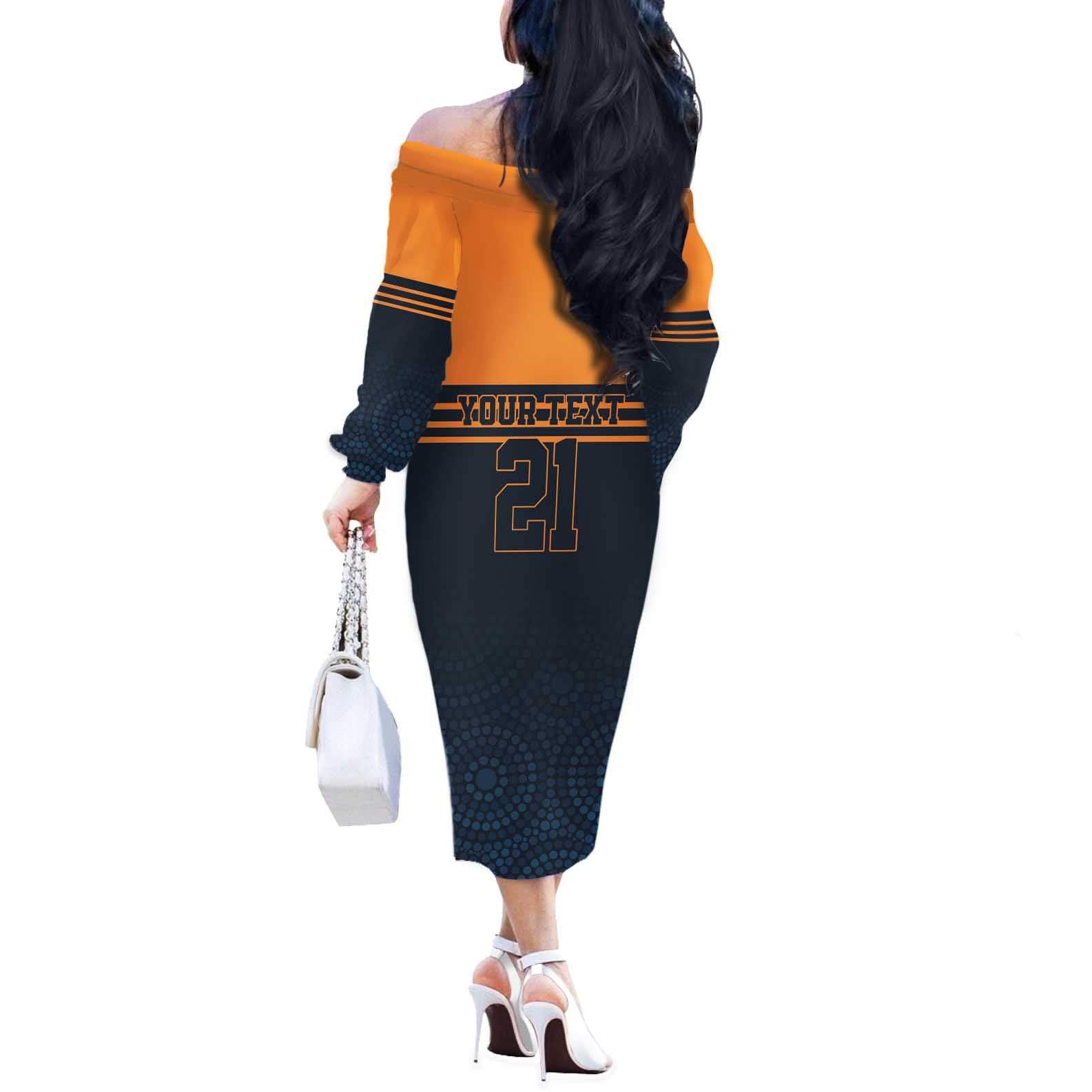 Australia Rugby Pacific Custom Off The Shoulder Long Sleeve Dress Super Brumby Aboriginal Dot Art