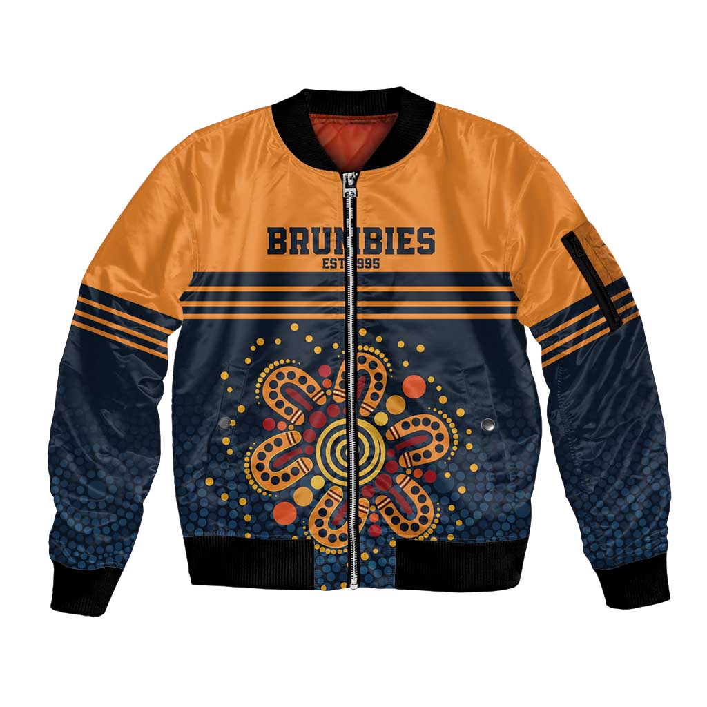 Australia Rugby Pacific Custom Sleeve Zip Bomber Jacket Super Brumby Aboriginal Dot Art