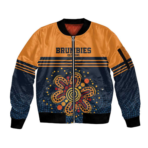 Australia Rugby Pacific Custom Sleeve Zip Bomber Jacket Super Brumby Aboriginal Dot Art