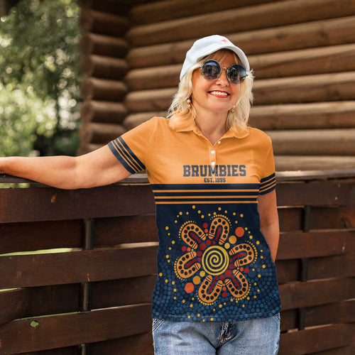 Australia Rugby Pacific Custom Women Polo Shirt Super Brumby Aboriginal Dot Art