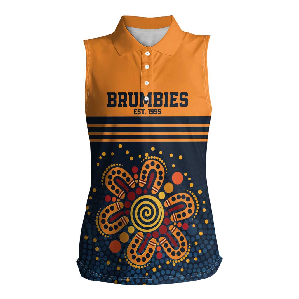 Australia Rugby Pacific Custom Women Sleeveless Polo Shirt Super Brumby Aboriginal Dot Art