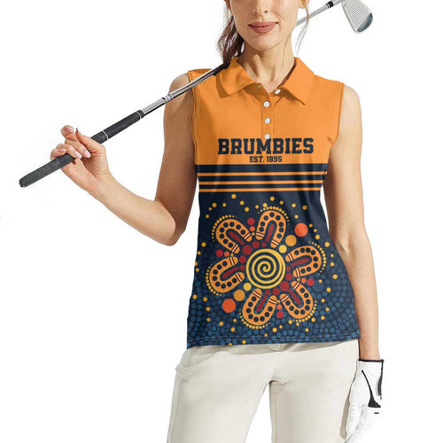 Australia Rugby Pacific Custom Women Sleeveless Polo Shirt Super Brumby Aboriginal Dot Art