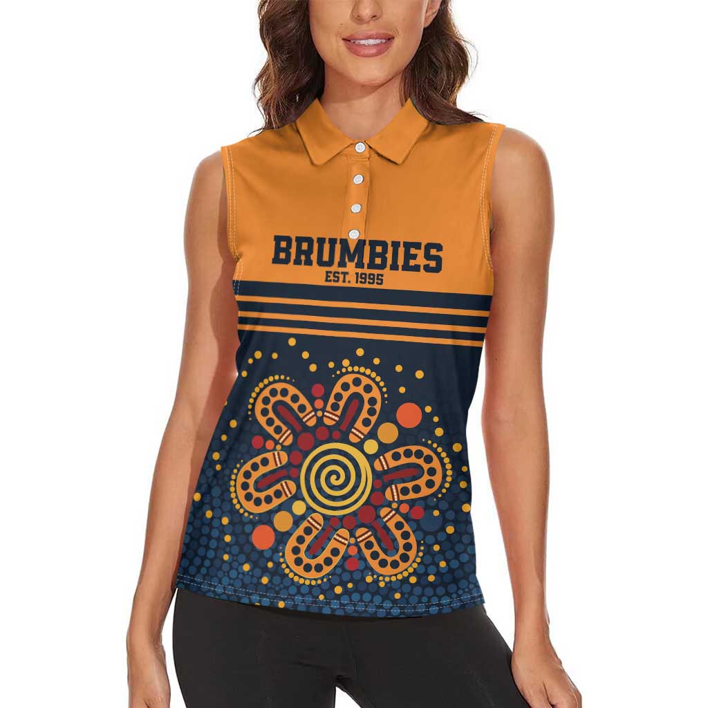 Australia Rugby Pacific Custom Women Sleeveless Polo Shirt Super Brumby Aboriginal Dot Art