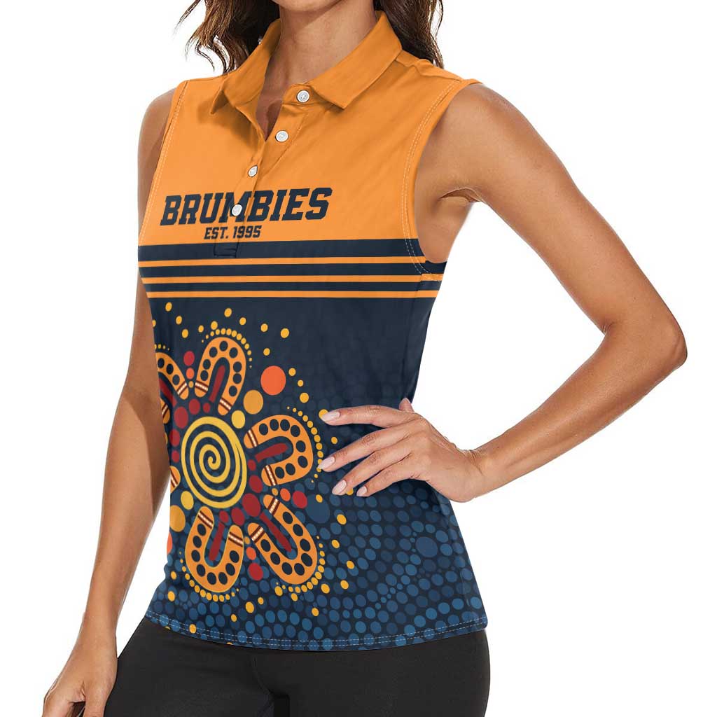 Australia Rugby Pacific Custom Women Sleeveless Polo Shirt Super Brumby Aboriginal Dot Art