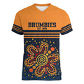 Australia Rugby Pacific Custom Women V-Neck T-Shirt Super Brumby Aboriginal Dot Art