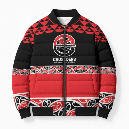 New Zealand Rugby Pacific Custom Bomber Puffer Jacket Whatumoana Maori Kowhaiwhai Pattern - Aussie Hoodie