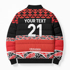 New Zealand Rugby Pacific Custom Bomber Puffer Jacket Whatumoana Maori Kowhaiwhai Pattern - Aussie Hoodie