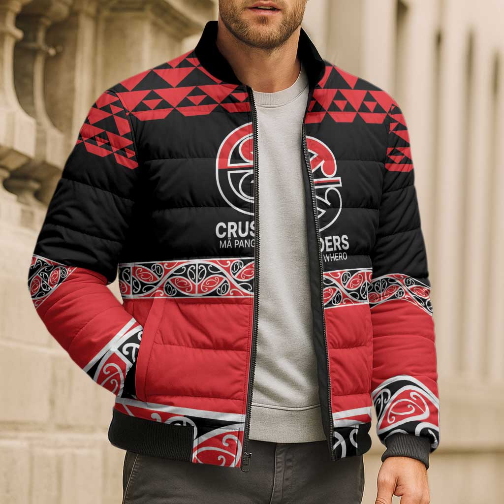New Zealand Rugby Pacific Custom Bomber Puffer Jacket Whatumoana Maori Kowhaiwhai Pattern - Aussie Hoodie