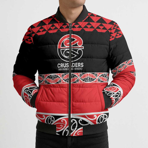 New Zealand Rugby Pacific Custom Bomber Puffer Jacket Whatumoana Maori Kowhaiwhai Pattern - Aussie Hoodie