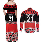 New Zealand Rugby Pacific Custom Couples Matching Off Shoulder Maxi Dress and Long Sleeve Button Shirt Whatumoana Maori Kowhaiwhai Pattern