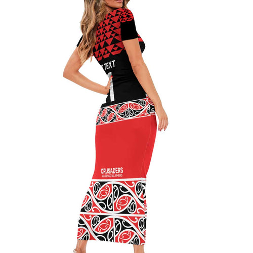 New Zealand Rugby Pacific Custom Family Matching Short Sleeve Bodycon Dress and Hawaiian Shirt Whatumoana Maori Kowhaiwhai Pattern