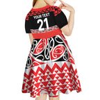 New Zealand Rugby Pacific Custom Kid Short Sleeve Dress Whatumoana Maori Kowhaiwhai Pattern