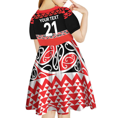 New Zealand Rugby Pacific Custom Kid Short Sleeve Dress Whatumoana Maori Kowhaiwhai Pattern