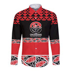 New Zealand Rugby Pacific Custom Long Sleeve Button Shirt Whatumoana Maori Kowhaiwhai Pattern