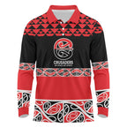 New Zealand Rugby Pacific Custom Long Sleeve Polo Shirt Whatumoana Maori Kowhaiwhai Pattern