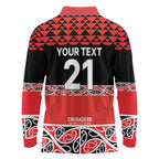 New Zealand Rugby Pacific Custom Long Sleeve Polo Shirt Whatumoana Maori Kowhaiwhai Pattern