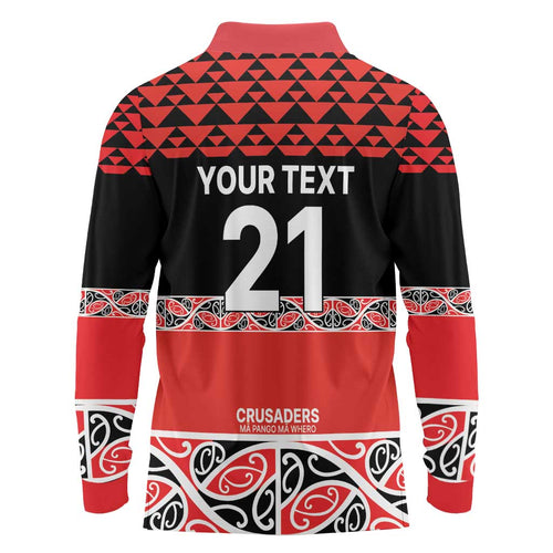 New Zealand Rugby Pacific Custom Long Sleeve Polo Shirt Whatumoana Maori Kowhaiwhai Pattern