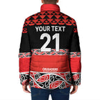 New Zealand Rugby Pacific Custom Padded Jacket Whatumoana Maori Kowhaiwhai Pattern - Aussie Hoodie