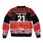 New Zealand Rugby Pacific Custom Sleeve Zip Bomber Jacket Whatumoana Maori Kowhaiwhai Pattern