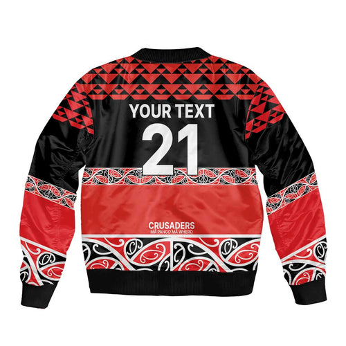 New Zealand Rugby Pacific Custom Sleeve Zip Bomber Jacket Whatumoana Maori Kowhaiwhai Pattern
