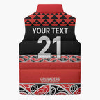 New Zealand Rugby Pacific Custom Sleeveless Puffer Jacket Whatumoana Maori Kowhaiwhai Pattern - Aussie Hoodie