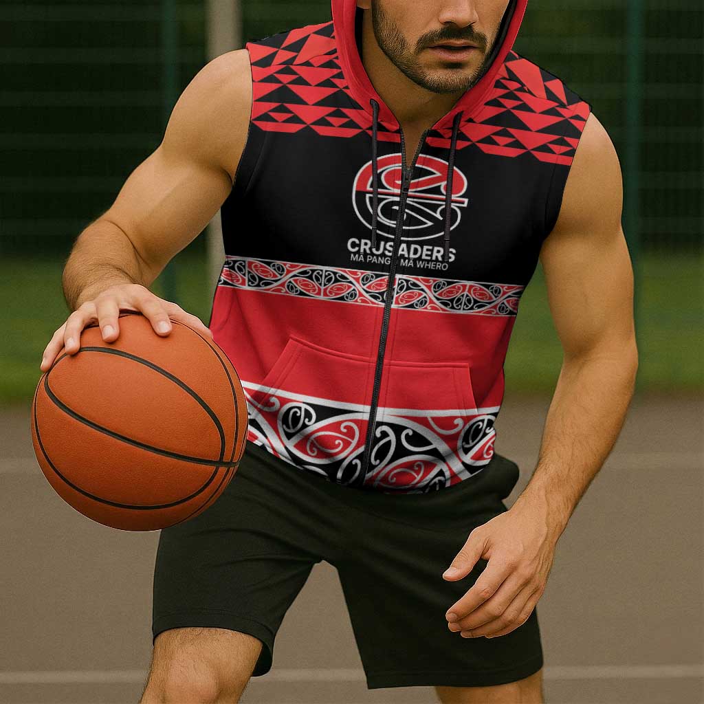 New Zealand Rugby Pacific Custom Sleeveless Zip Hoodie Whatumoana Maori Kowhaiwhai Pattern LT9