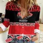 New Zealand Rugby Pacific Custom Women Casual Shirt Whatumoana Maori Kowhaiwhai Pattern