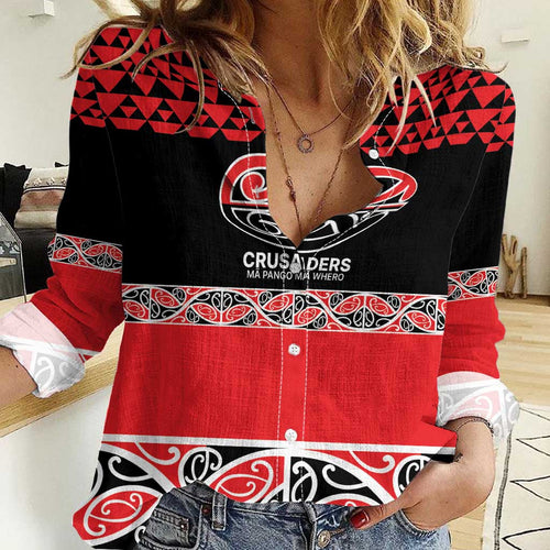 New Zealand Rugby Pacific Custom Women Casual Shirt Whatumoana Maori Kowhaiwhai Pattern