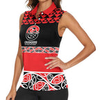 New Zealand Rugby Pacific Custom Women Sleeveless Polo Shirt Whatumoana Maori Kowhaiwhai Pattern