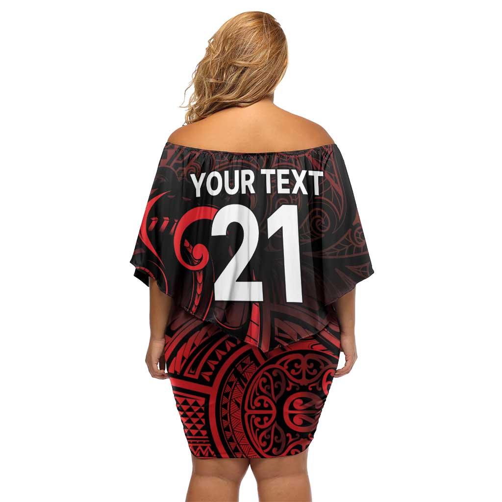 New Zealand Rugby Pacific Custom Family Matching Off Shoulder Short Dress and Hawaiian Shirt Whatumoana Maori Tribal Tattoo