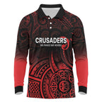 New Zealand Rugby Pacific Custom Long Sleeve Polo Shirt Whatumoana Maori Tribal Tattoo