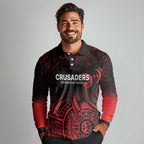 New Zealand Rugby Pacific Custom Long Sleeve Polo Shirt Whatumoana Maori Tribal Tattoo
