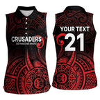 New Zealand Rugby Pacific Custom Women Sleeveless Polo Shirt Whatumoana Maori Tribal Tattoo