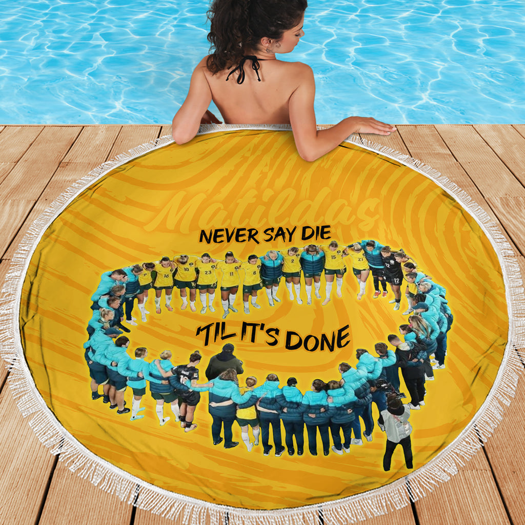 matildas-til-its-done-custom-beach-blanket-australia-womens-soccer-gold-style