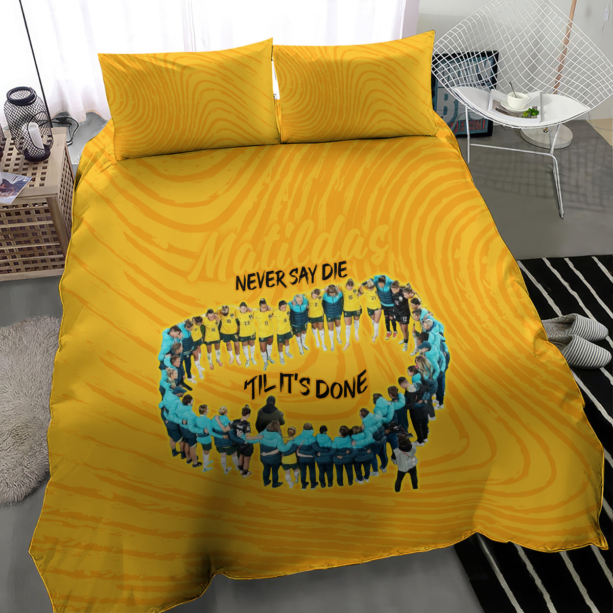 matildas-til-its-done-custom-bedding-set-australia-womens-soccer-gold-style