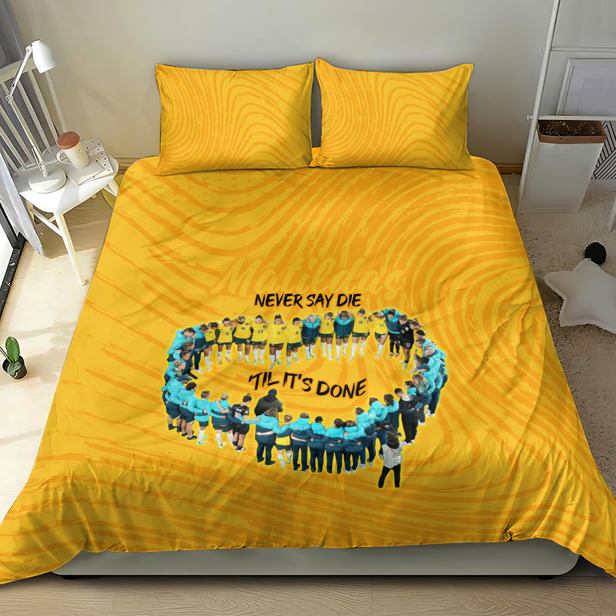 matildas-til-its-done-custom-bedding-set-australia-womens-soccer-gold-style
