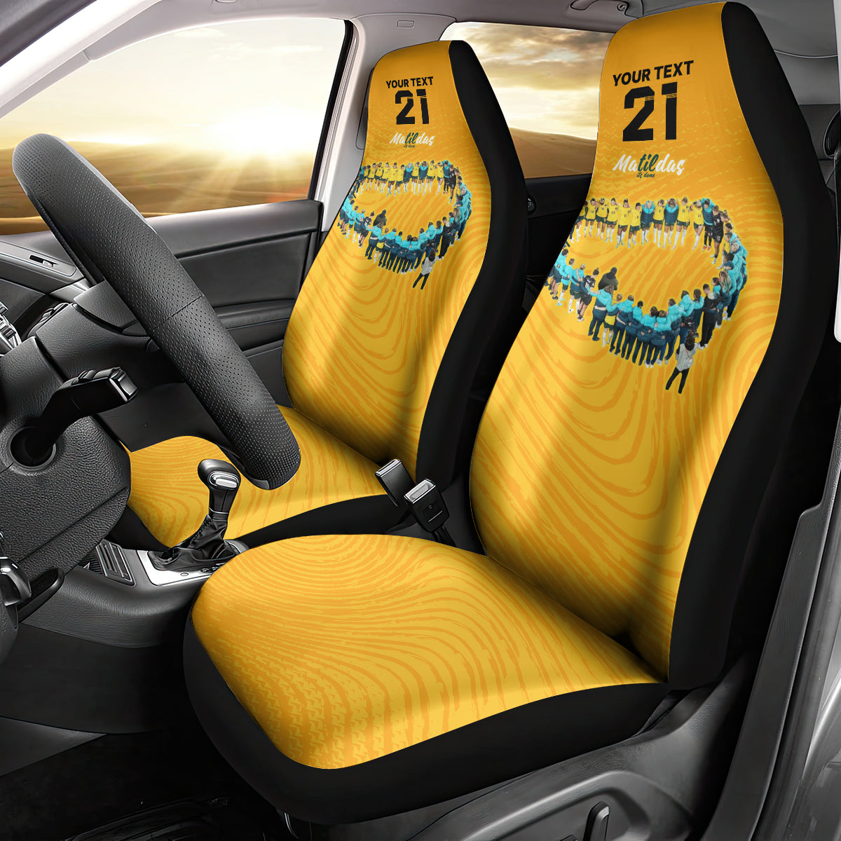 matildas-til-its-done-custom-car-seat-cover-australia-womens-soccer-gold-style